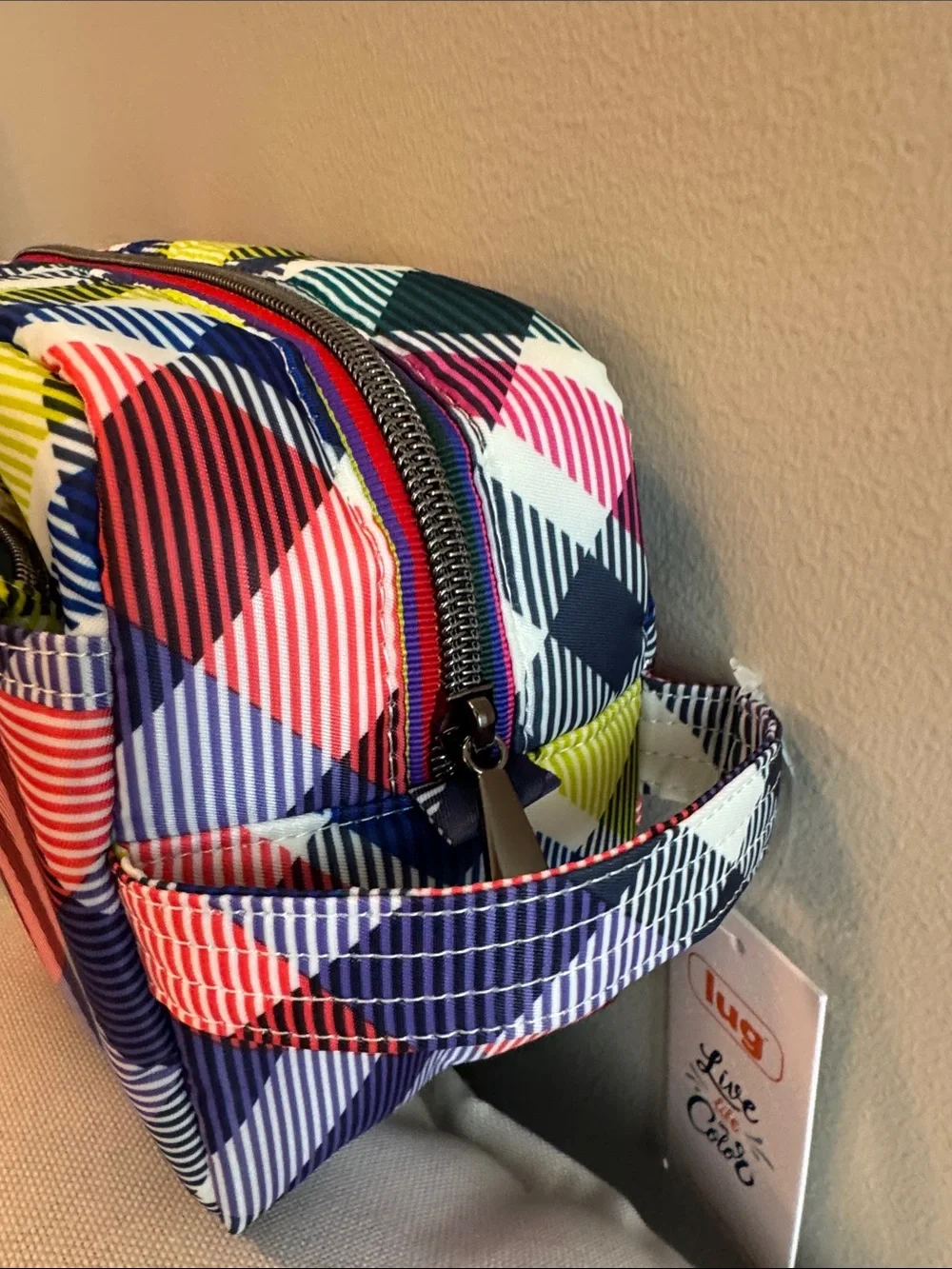 LUG playful plaid Bumper Quilted  Cosmetic Pouch with side carry handle